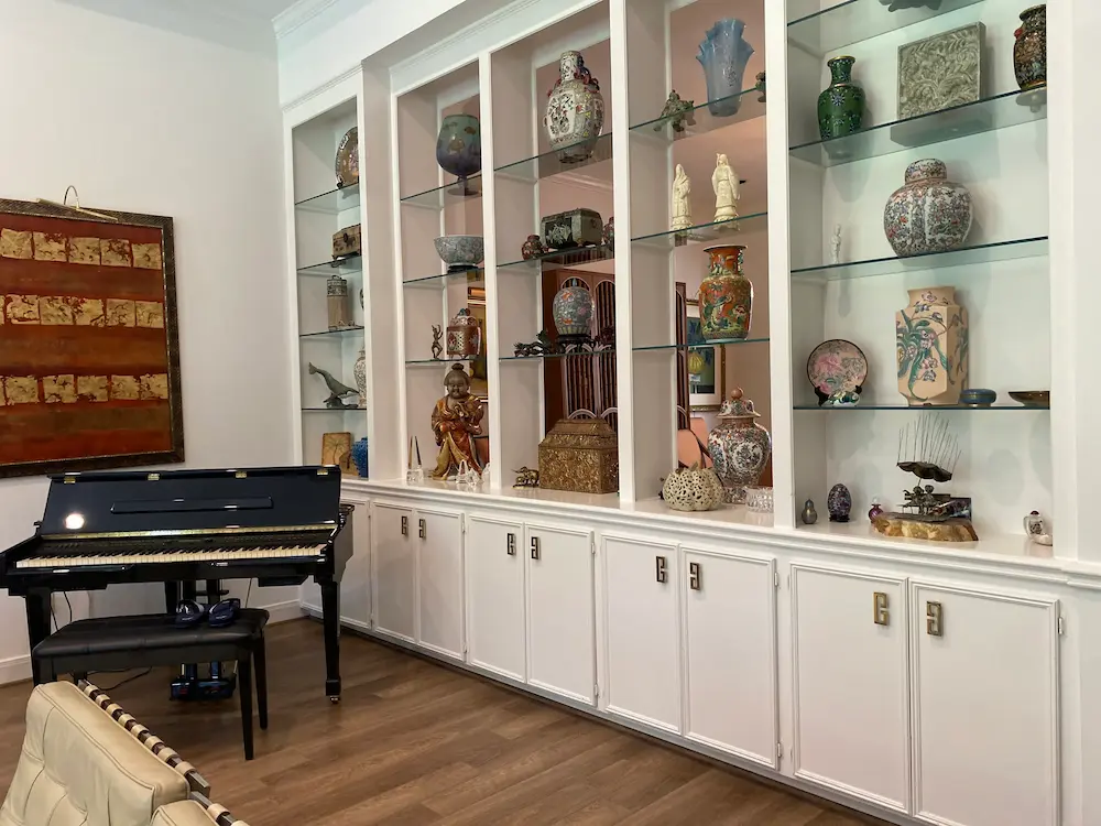 Organized shelf with precise arrangement